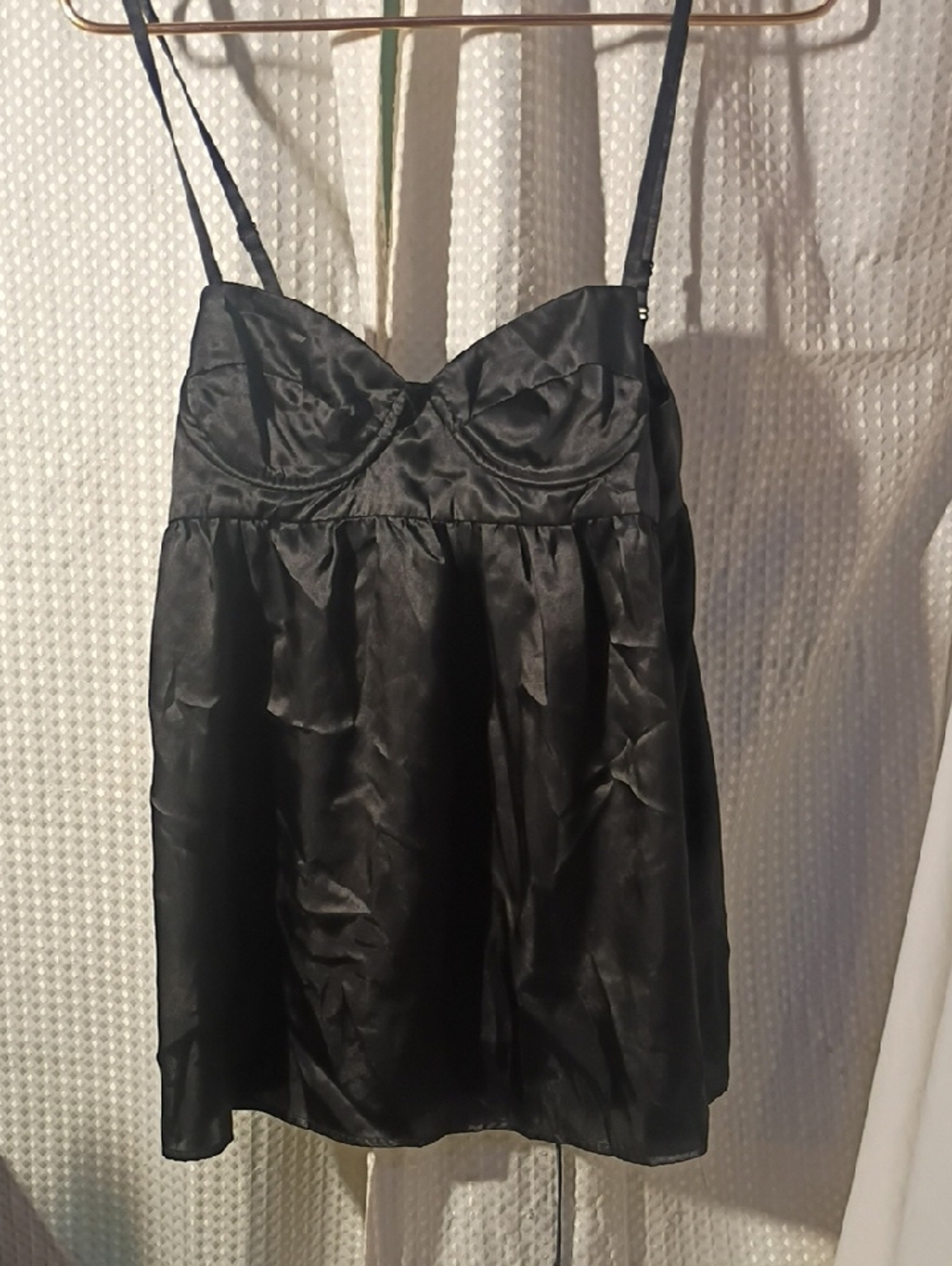 True Grit Black Satin Slip Dress with Defined Cups